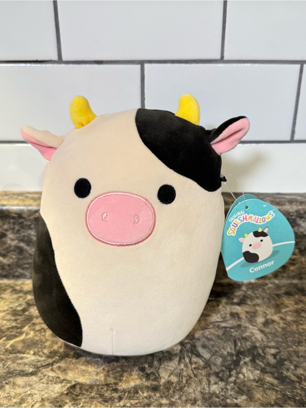 Squishmallows Connor Cow Plush - Cream, Black, Pink, Yellow